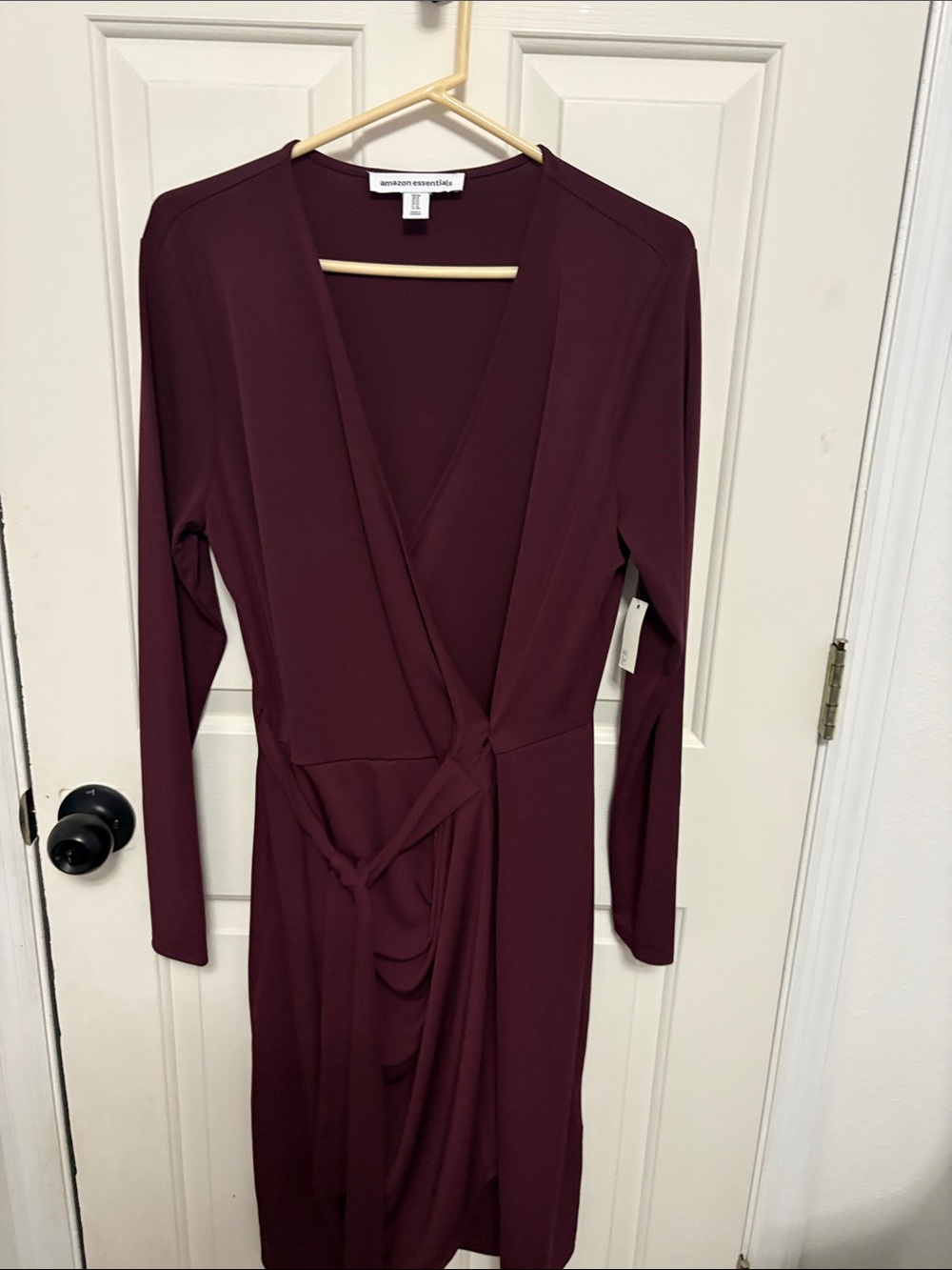 Amazon Essentials Long Sleeve Wrap Dress in Burgundy Wine